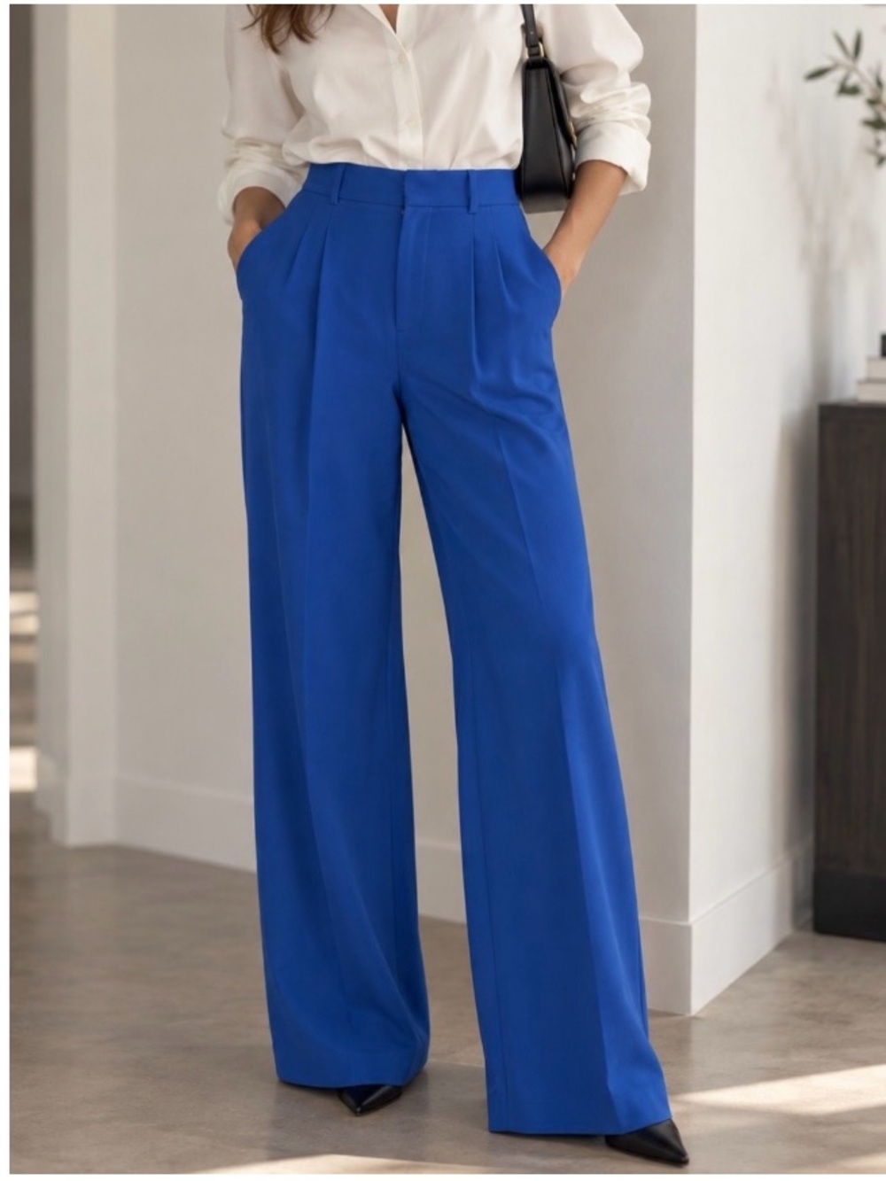 Abercrombie & Fitch Sloane Crepe High Rise Pleated Wide Leg Trouser Pant Blue 30